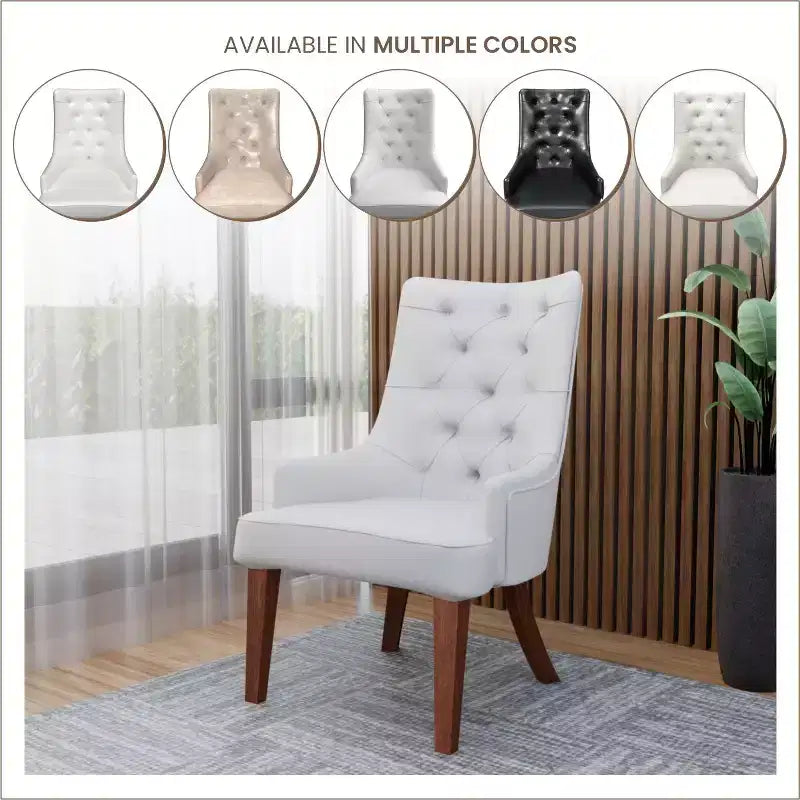 Upholstered Dining Chair, Leather Velvet Diamond-Tufted High Back with Rubberwood Legs