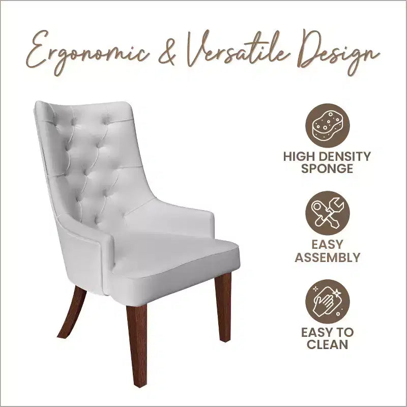Upholstered Dining Chair, Leather Velvet Diamond-Tufted High Back with Rubberwood Legs