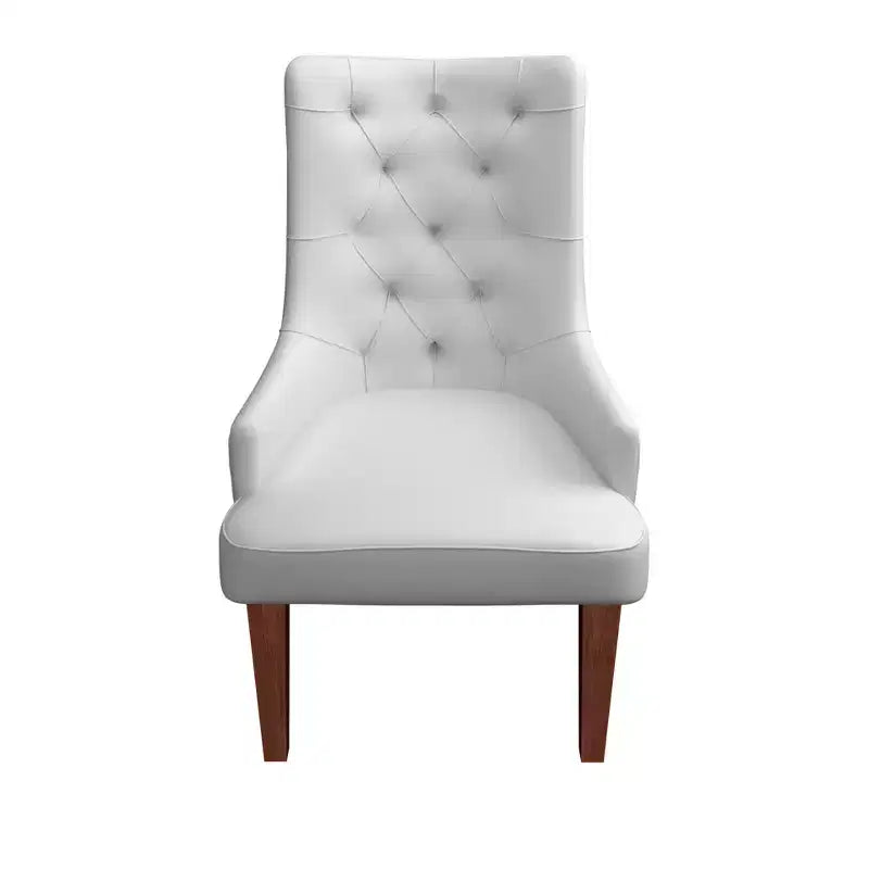 Upholstered Dining Chair, Leather Velvet Diamond-Tufted High Back with Rubberwood Legs