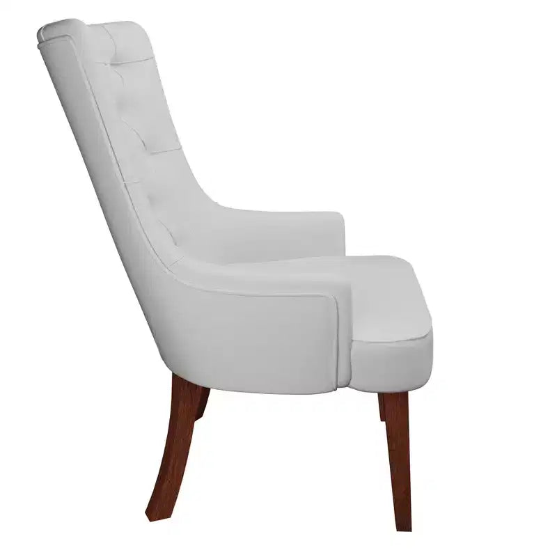 Upholstered Dining Chair, Leather Velvet Diamond-Tufted High Back with Rubberwood Legs