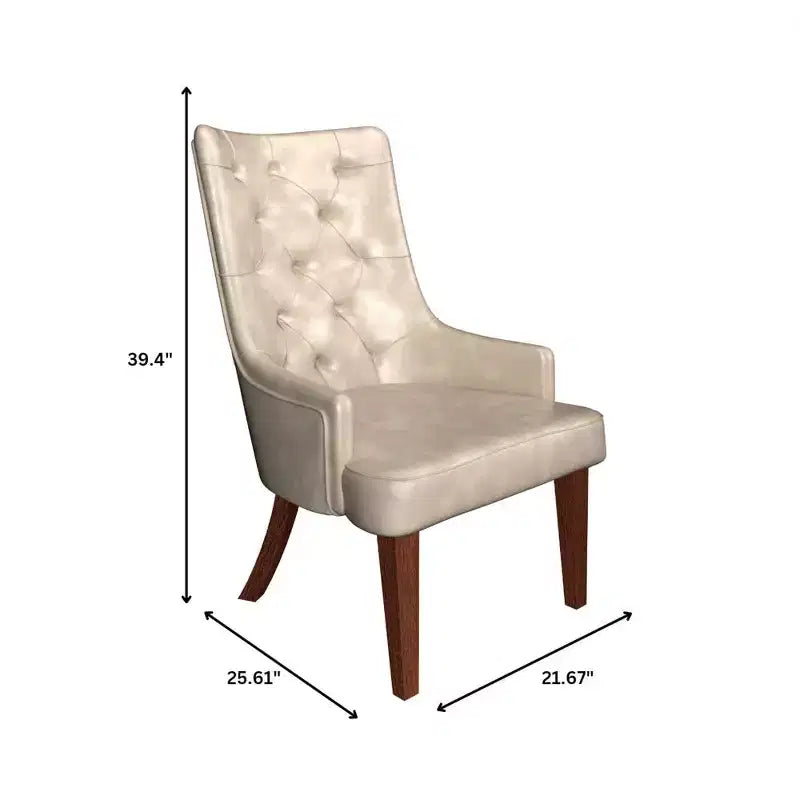 Upholstered Dining Chair, Leather Velvet Diamond-Tufted High Back with Rubberwood Legs