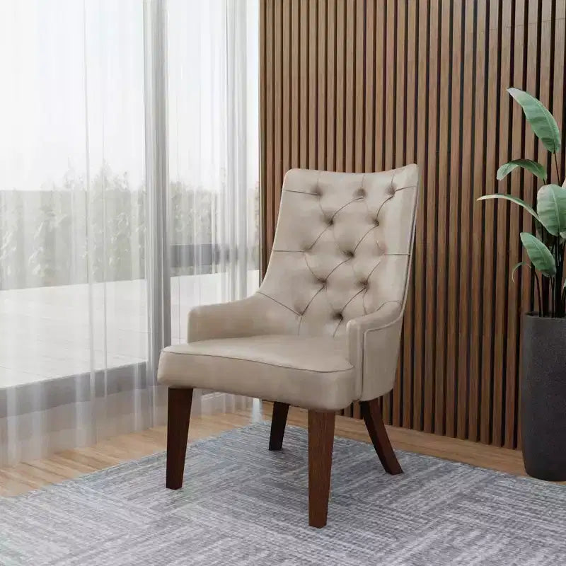 Upholstered Dining Chair, Leather Velvet Diamond-Tufted High Back with Rubberwood Legs