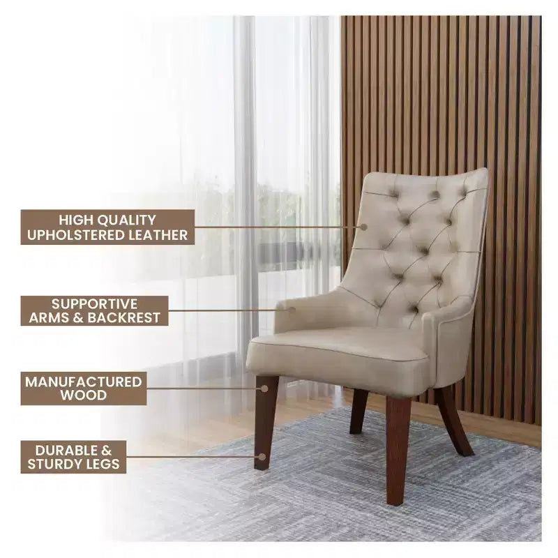 Upholstered Dining Chair, Leather Velvet Diamond-Tufted High Back with Rubberwood Legs