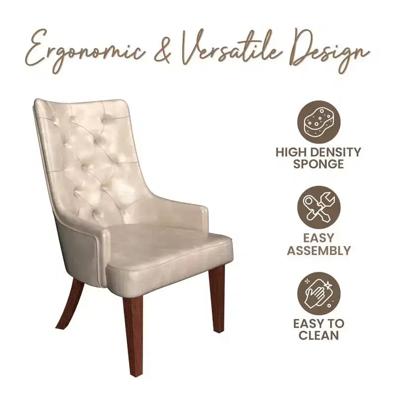 Upholstered Dining Chair, Leather Velvet Diamond-Tufted High Back with Rubberwood Legs