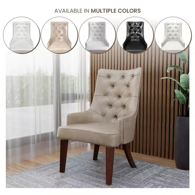 Upholstered Dining Chair, Leather Velvet Diamond-Tufted High Back with Rubberwood Legs