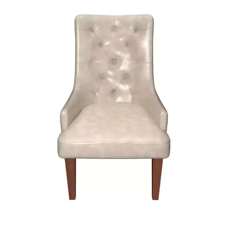 Upholstered Dining Chair, Leather Velvet Diamond-Tufted High Back with Rubberwood Legs