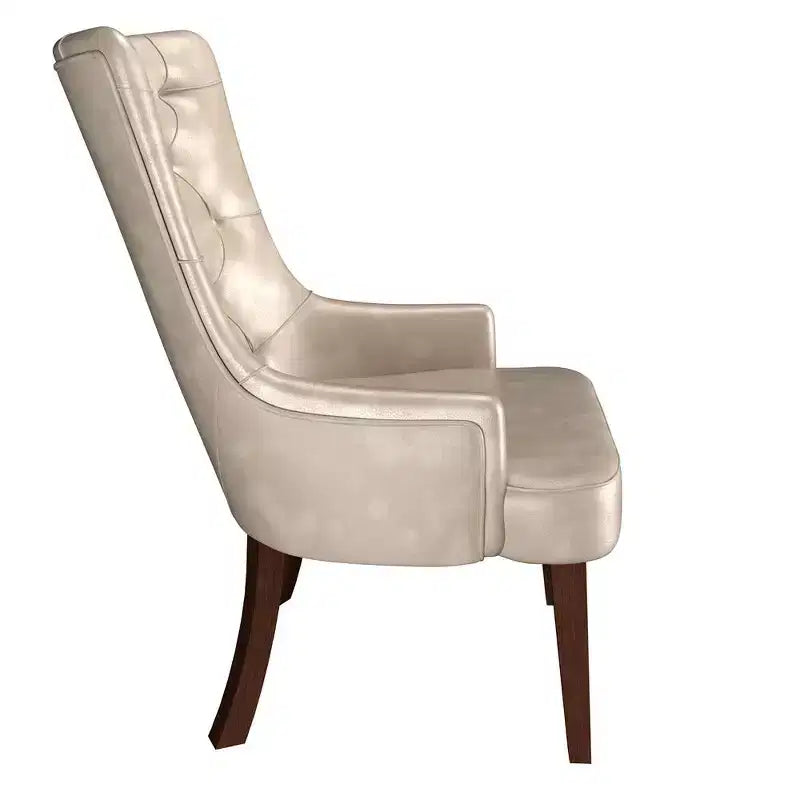 Upholstered Dining Chair, Leather Velvet Diamond-Tufted High Back with Rubberwood Legs