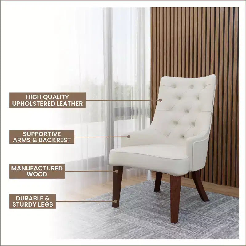 Upholstered Dining Chair, Leather Velvet Diamond-Tufted High Back with Rubberwood Legs