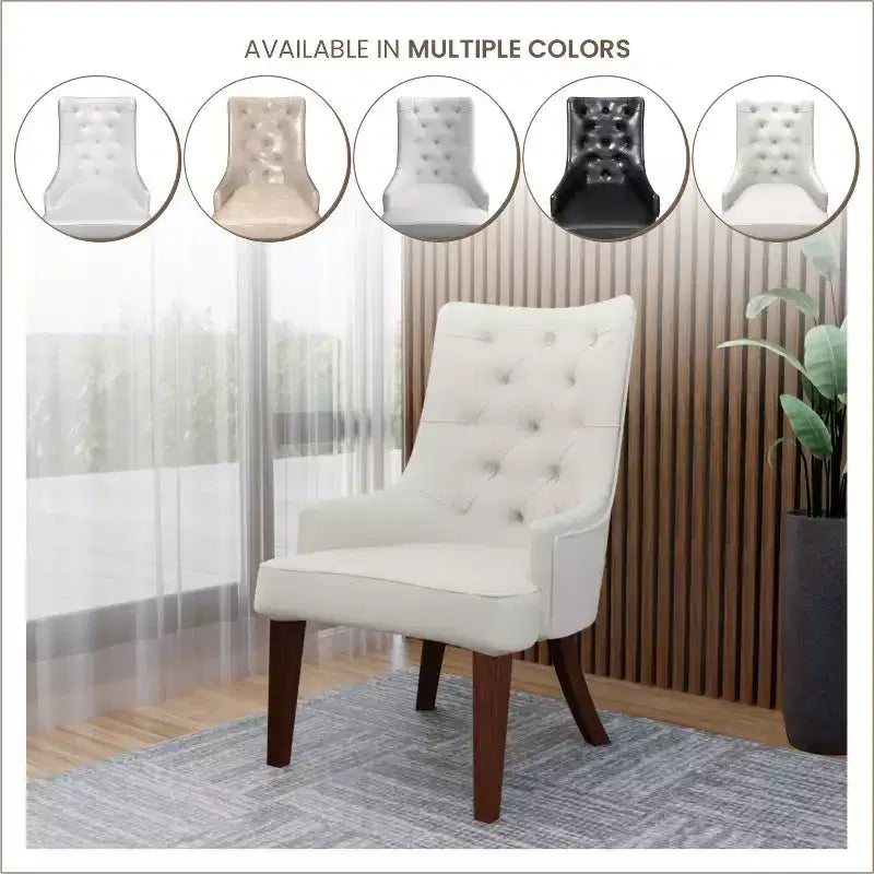 Upholstered Dining Chair, Leather Velvet Diamond-Tufted High Back with Rubberwood Legs