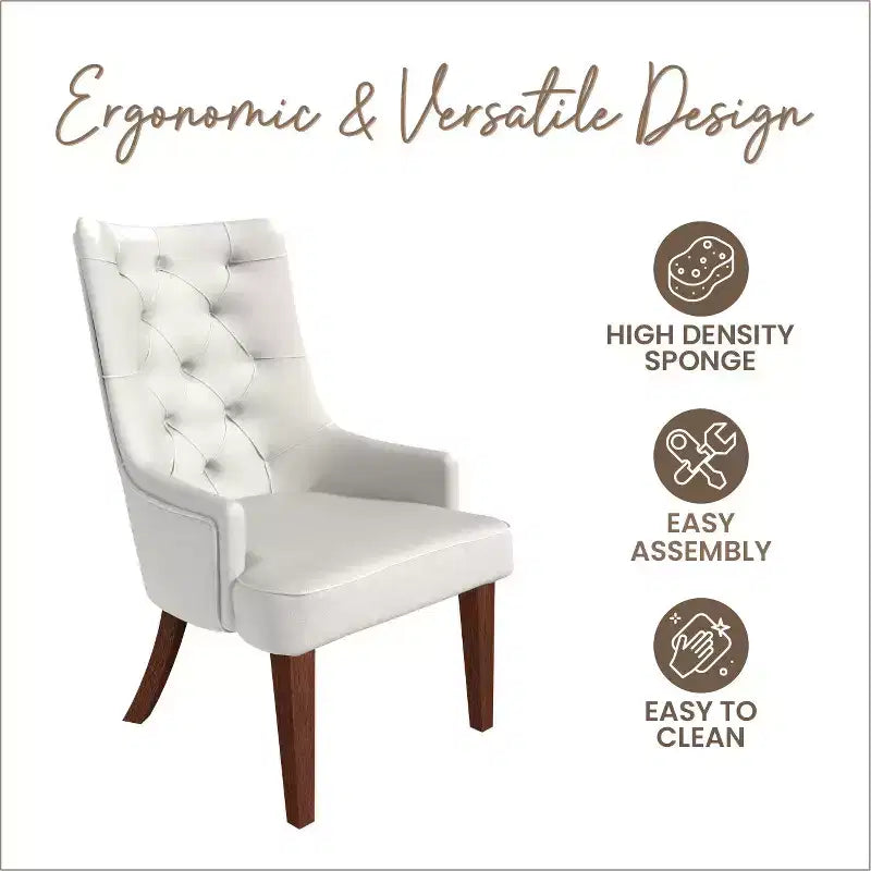 Upholstered Dining Chair, Leather Velvet Diamond-Tufted High Back with Rubberwood Legs