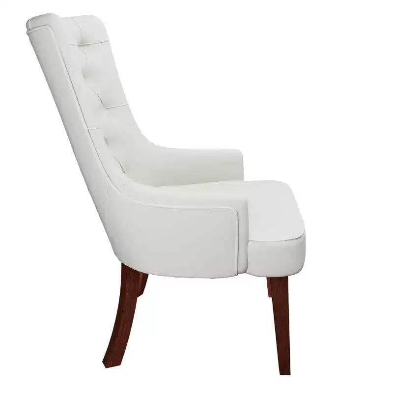 Upholstered Dining Chair, Leather Velvet Diamond-Tufted High Back with Rubberwood Legs