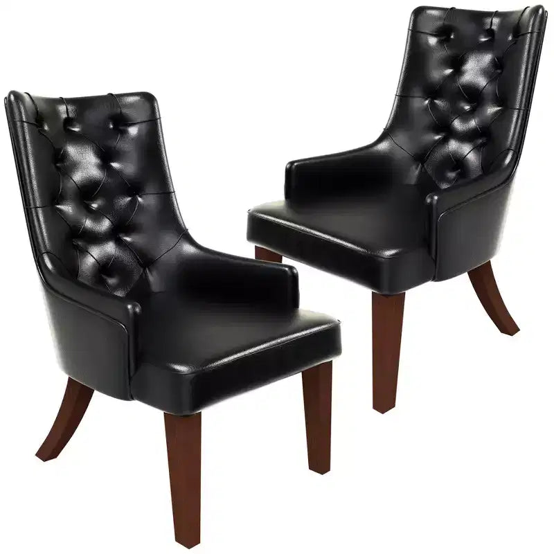 Upholstered Dining Chair, Leather Velvet Diamond-Tufted High Back with Rubberwood Legs