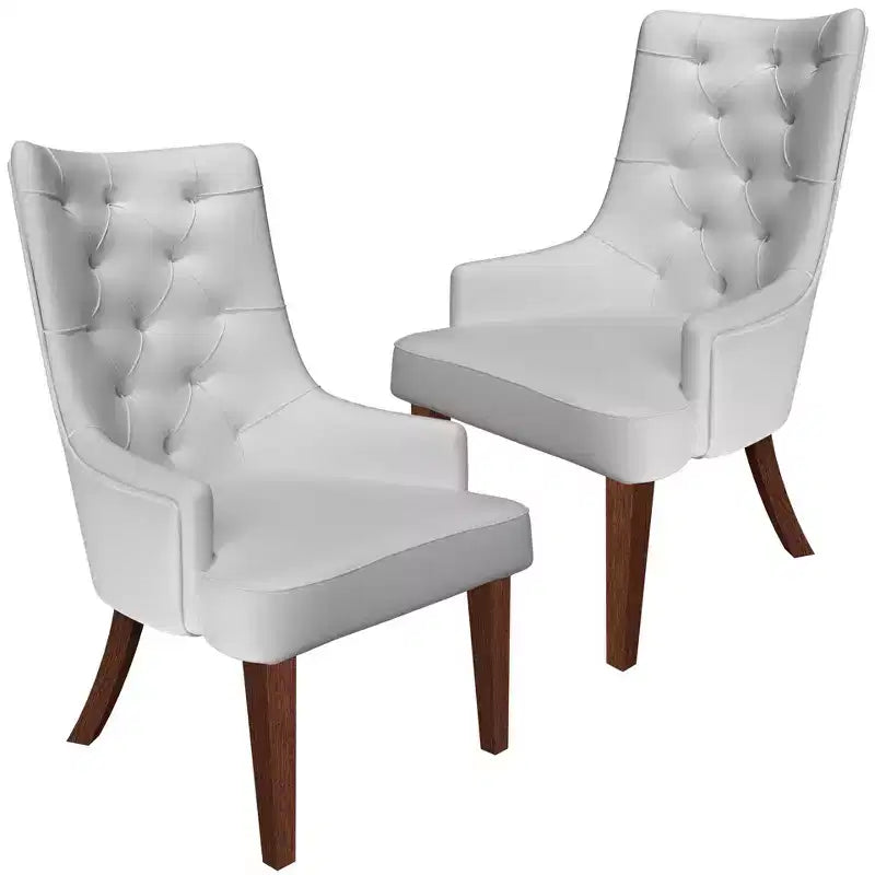 Upholstered Dining Chair, Leather Velvet Diamond-Tufted High Back with Rubberwood Legs