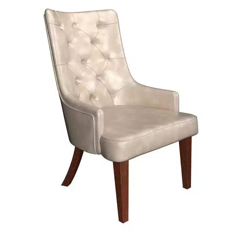 Upholstered Dining Chair, Leather Velvet Diamond-Tufted High Back with Rubberwood Legs