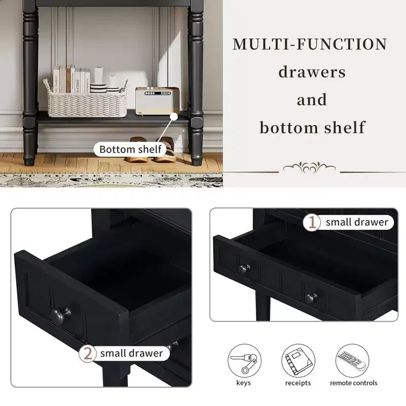 Narrow Console Table with Three Storage Drawers and Bottom Shelf
