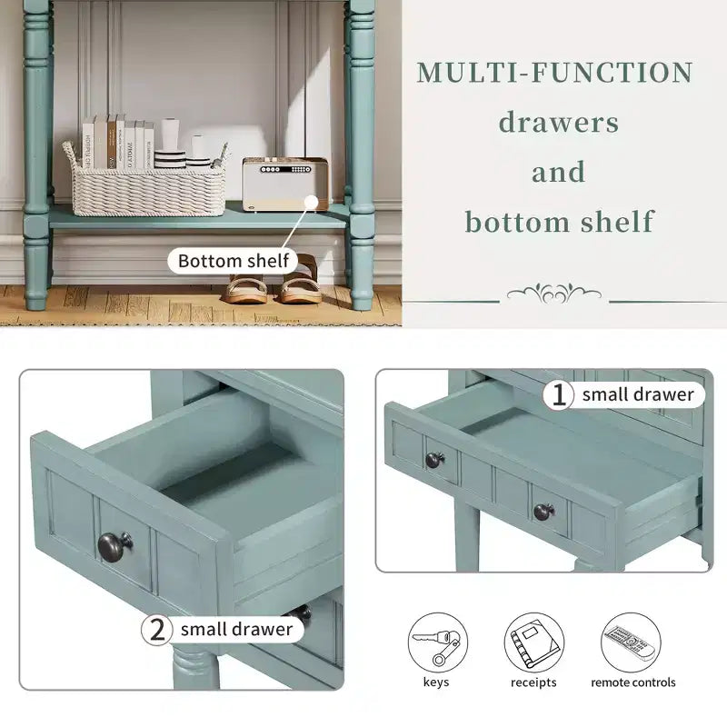 Narrow Console Table with Three Storage Drawers and Bottom Shelf