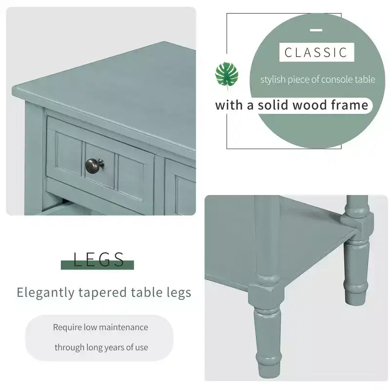 Narrow Console Table with Three Storage Drawers and Bottom Shelf