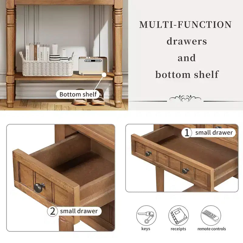 Narrow Console Table with Three Storage Drawers and Bottom Shelf