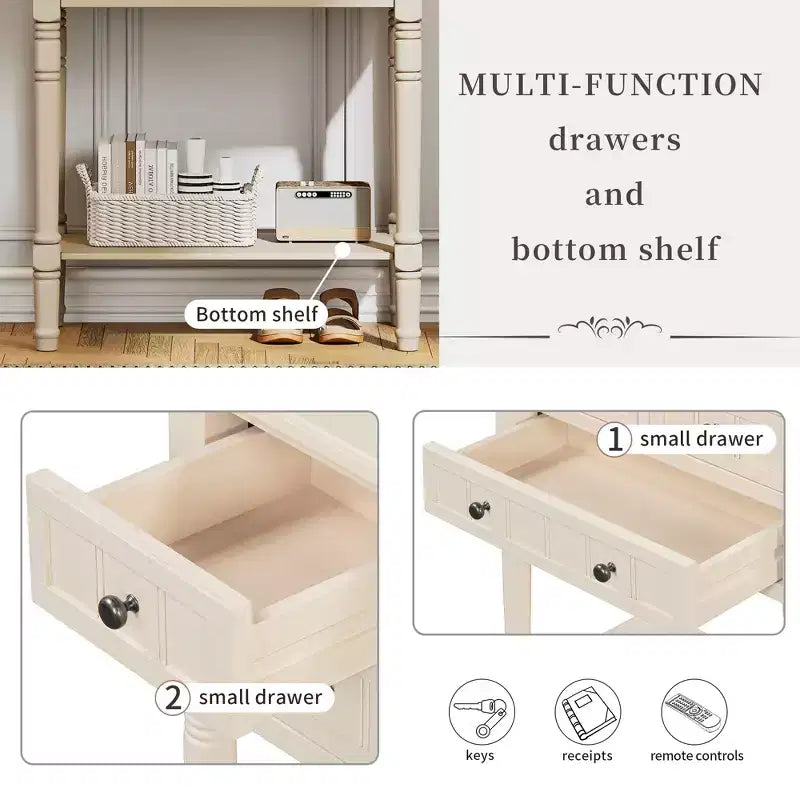 Narrow Console Table with Three Storage Drawers and Bottom Shelf