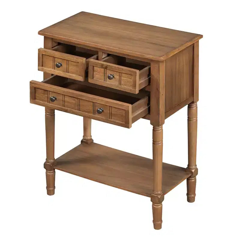 Narrow Console Table with Three Storage Drawers and Bottom Shelf