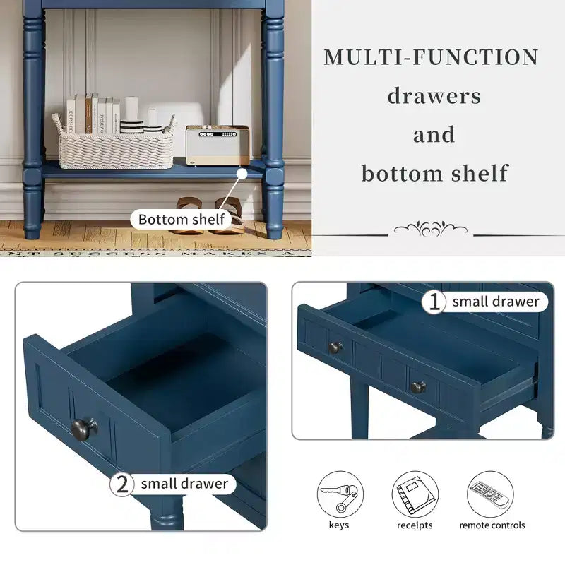 Narrow Console Table with Three Storage Drawers and Bottom Shelf