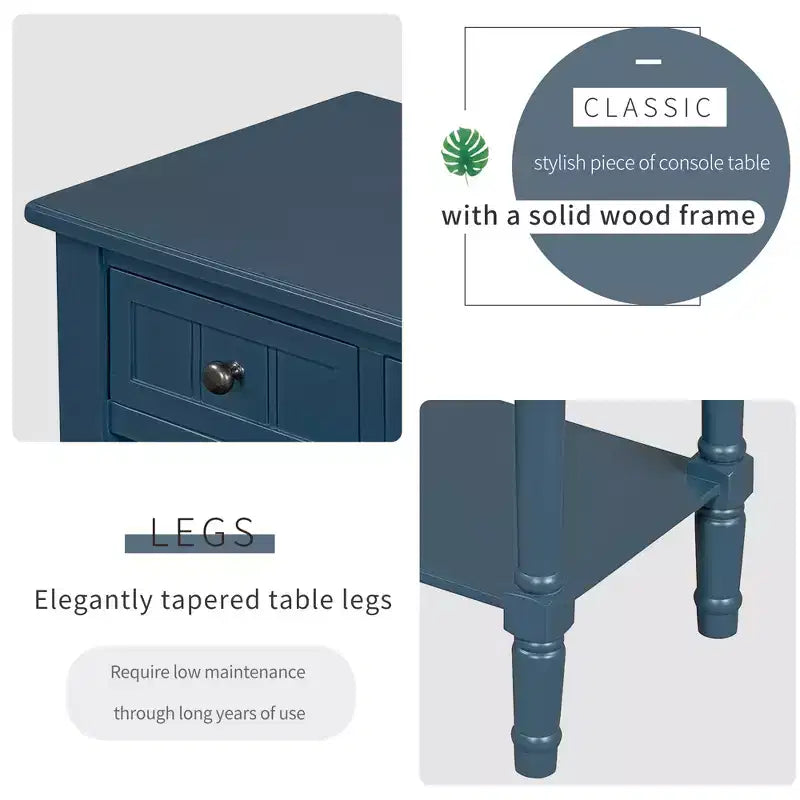 Narrow Console Table with Three Storage Drawers and Bottom Shelf
