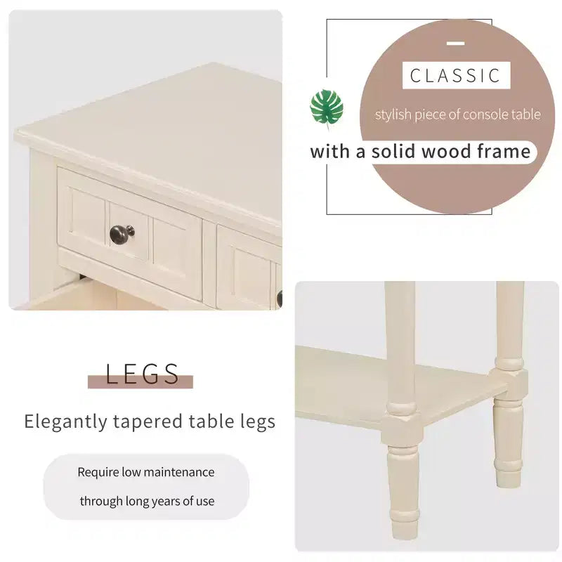 Narrow Console Table with Three Storage Drawers and Bottom Shelf