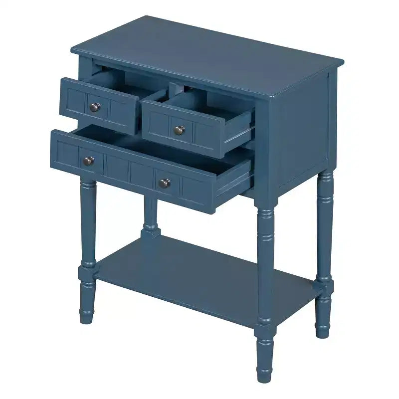 Narrow Console Table with Three Storage Drawers and Bottom Shelf