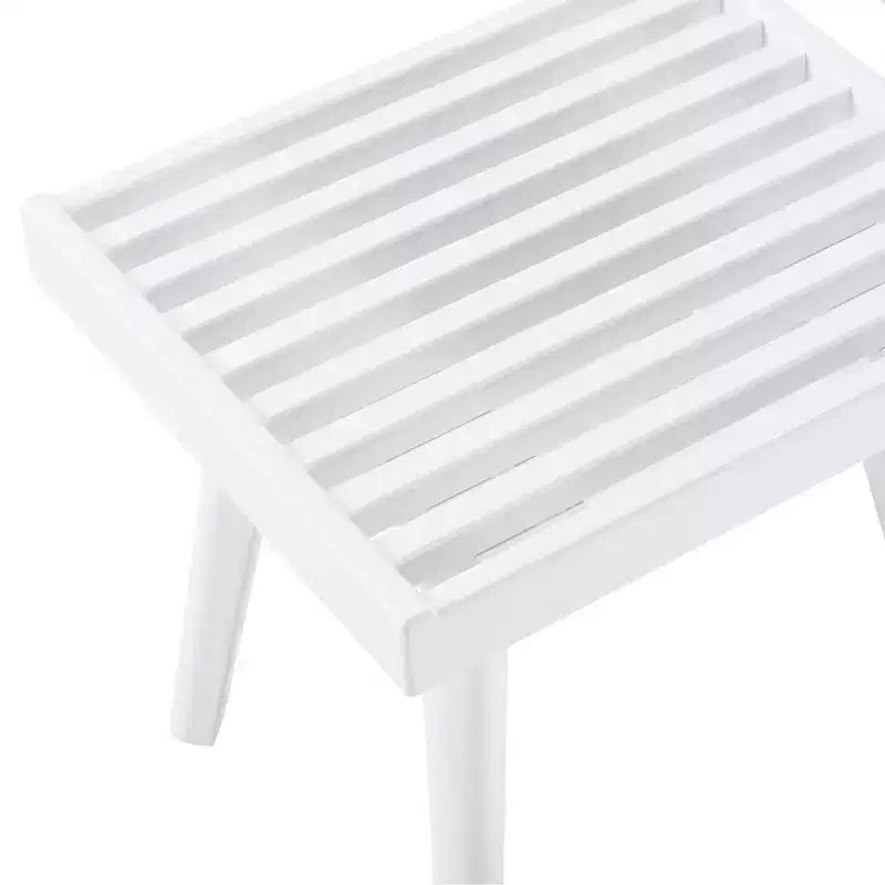 Solid Wood Slatted Bench, 19-Inch, White