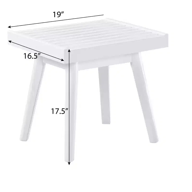 Solid Wood Slatted Bench, 19-Inch, White
