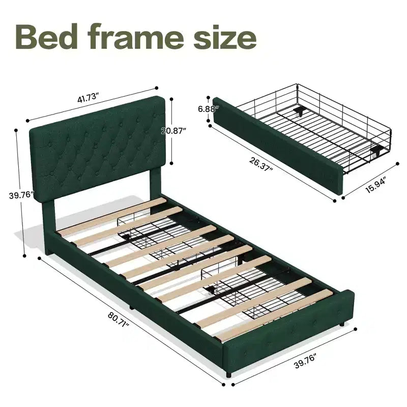 Queen Storage Bed Frame with 4 Drawers & Headboard, Upholstered Platform Bed
