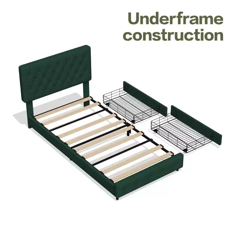 Queen Storage Bed Frame with 4 Drawers & Headboard, Upholstered Platform Bed