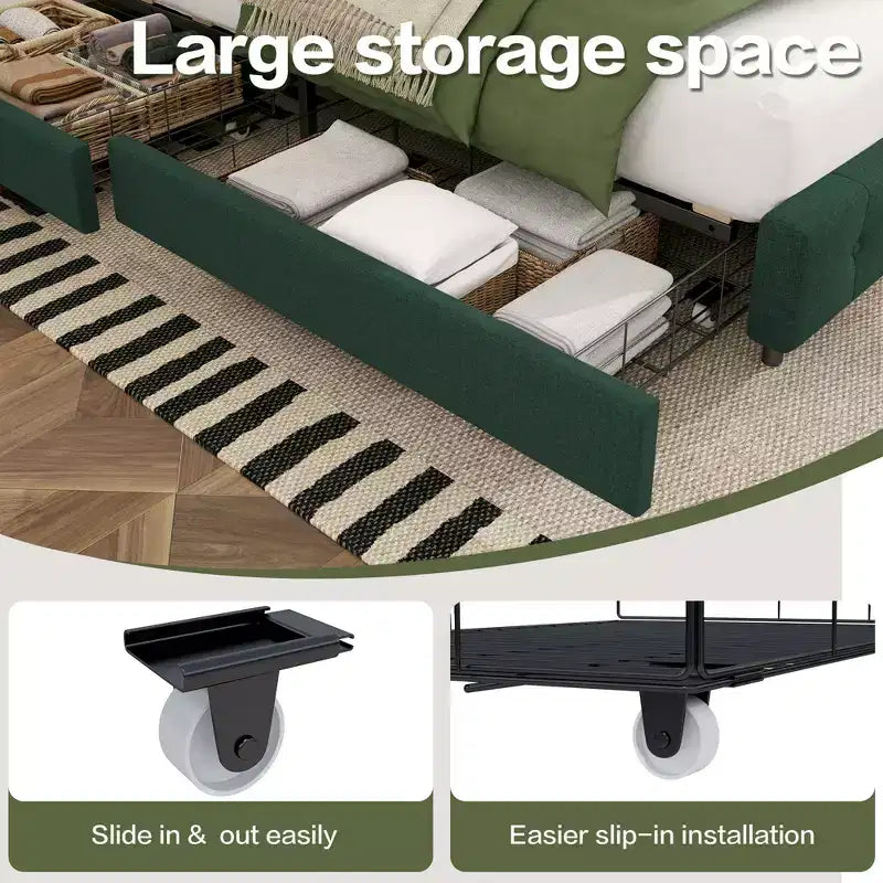 Queen Storage Bed Frame with 4 Drawers & Headboard, Upholstered Platform Bed