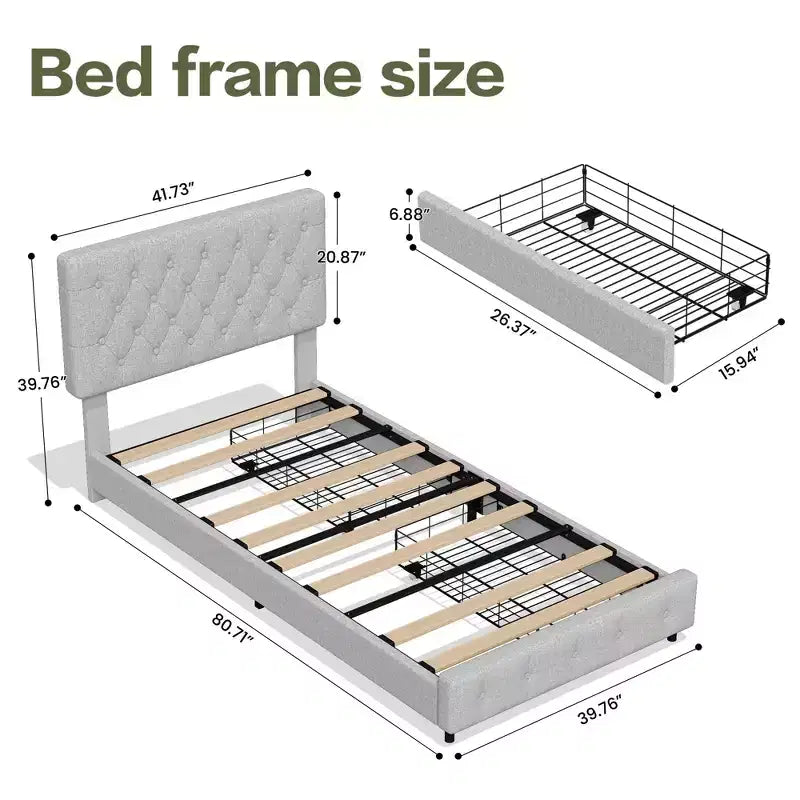 Queen Storage Bed Frame with 4 Drawers & Headboard, Upholstered Platform Bed