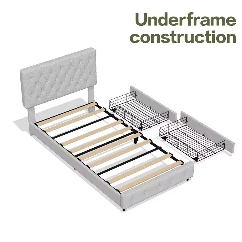 Queen Storage Bed Frame with 4 Drawers & Headboard, Upholstered Platform Bed