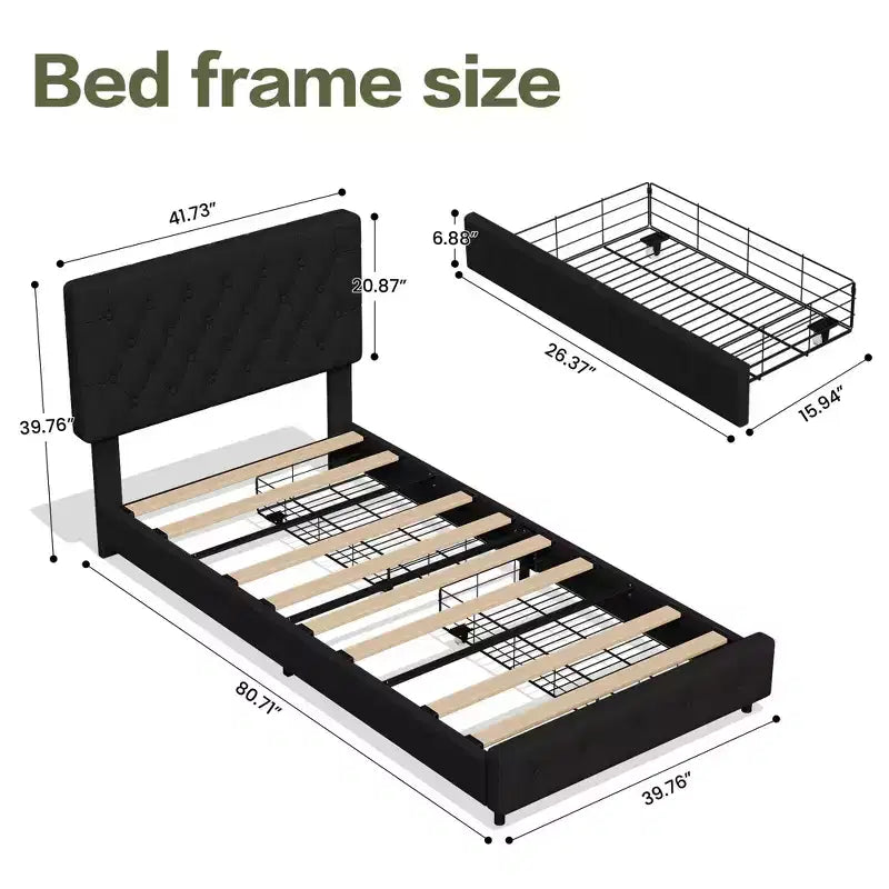 Queen Storage Bed Frame with 4 Drawers & Headboard, Upholstered Platform Bed