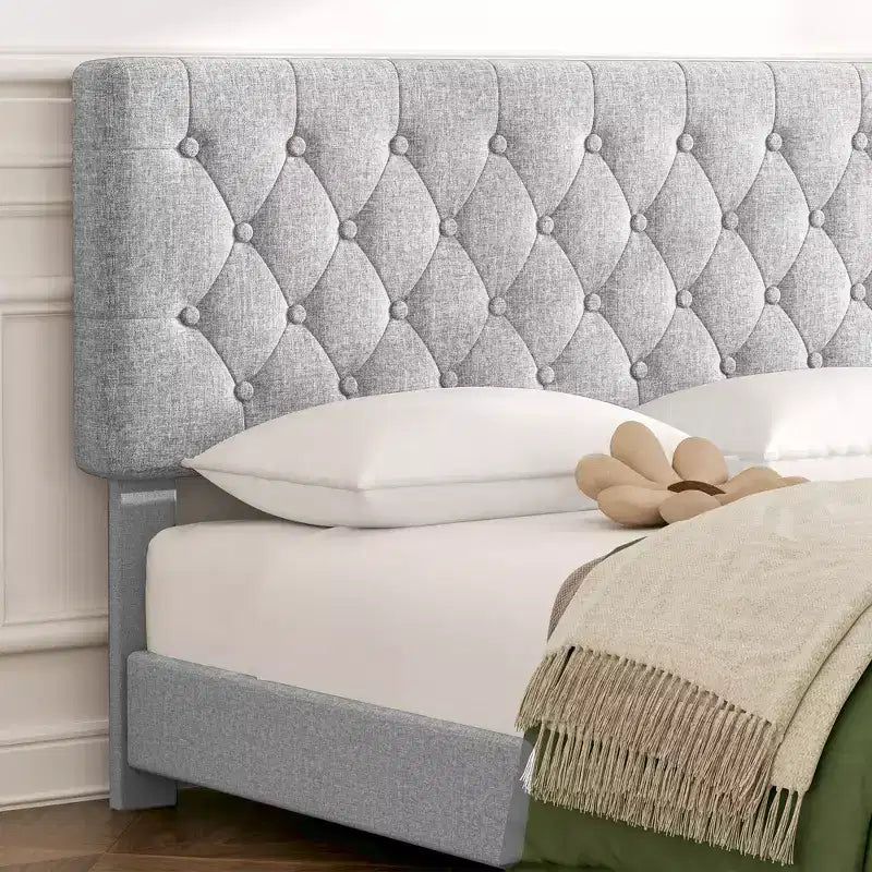 Queen Storage Bed Frame with 4 Drawers & Headboard, Upholstered Platform Bed