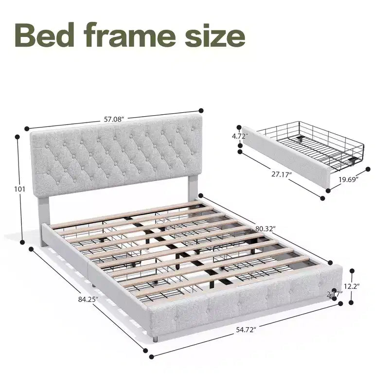 Queen Storage Bed Frame with 4 Drawers & Headboard, Upholstered Platform Bed
