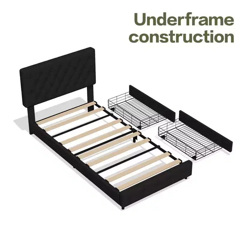 Queen Storage Bed Frame with 4 Drawers & Headboard, Upholstered Platform Bed