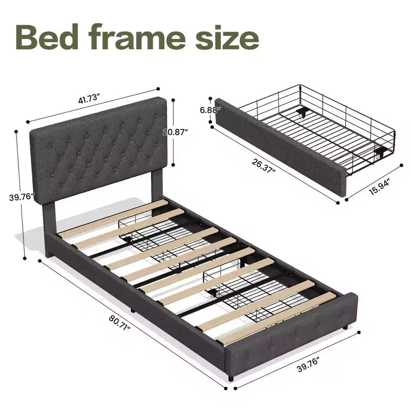 Queen Storage Bed Frame with 4 Drawers & Headboard, Upholstered Platform Bed