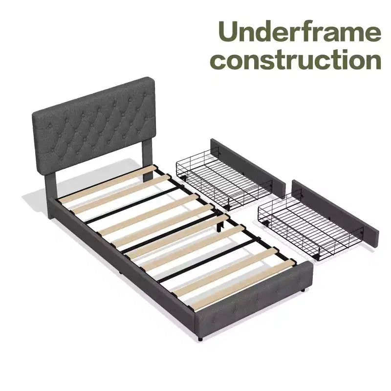 Queen Storage Bed Frame with 4 Drawers & Headboard, Upholstered Platform Bed