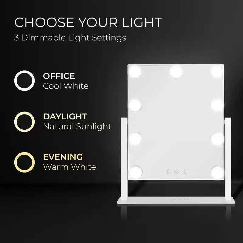 LED Bulb Hollywood Bathroom Vanity Mirror, White