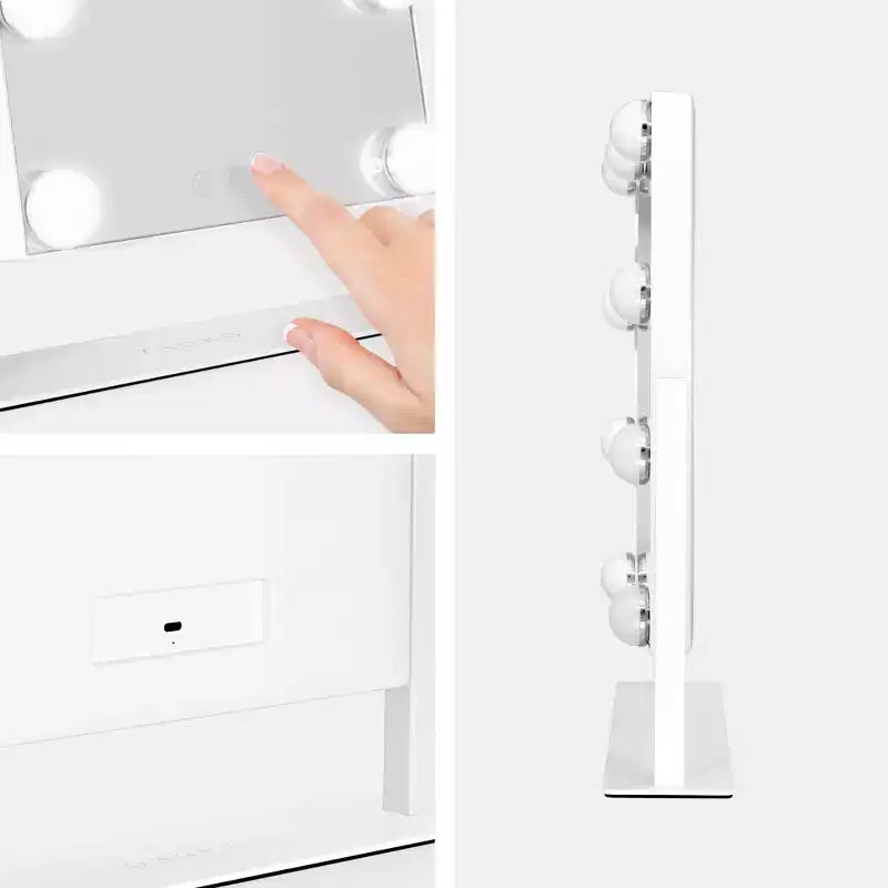 LED Bulb Hollywood Bathroom Vanity Mirror, White